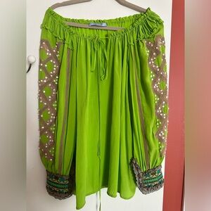 Blumarine Green Silk Embroidered Blouse